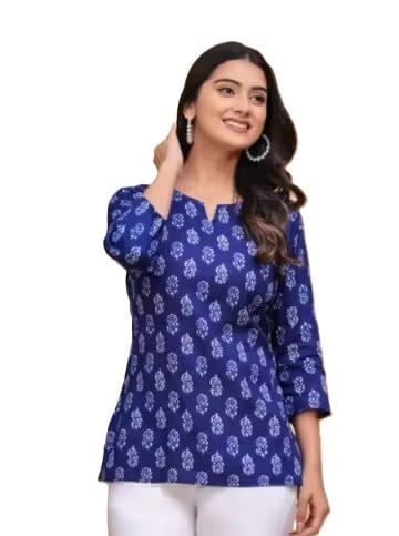 Women's Polo Collar Crop Top, Blue Abstract Print, Polyester Blend, Short Sleeve, Lightweight, Casual Sporty Style-picture-22