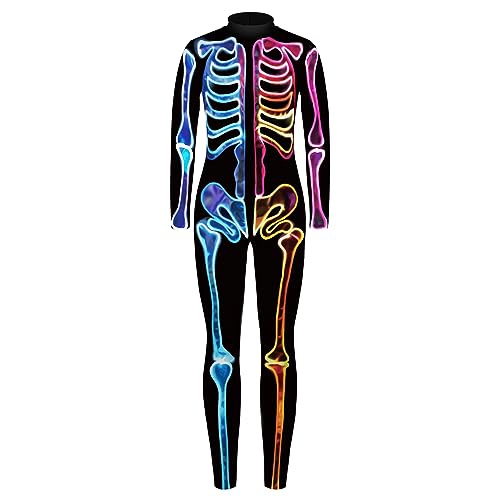 Remimi Halloween Skin Bodysuit Color Skeleton Bodysuit Stretchy 3D Skull Bone Jumpsuit 9-10 Years