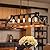 DWVO Chandeliers for Dining Room, Rustic Farmhouse Island Light Fixture, Black and Retro Wood Finish, 5-Light Linear Industrial Pendant Kitchen Ceiling Lights