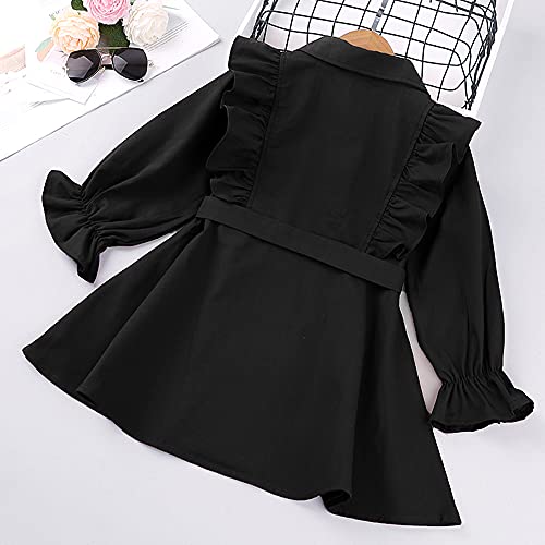 Izyjoy Toddler Baby Girl Fall Trench Coat Double Breasted Ruffle Trim Belted Winter Long Sleeve Casual Windbreaker Jacket (Black, 5-6X) #TOP2