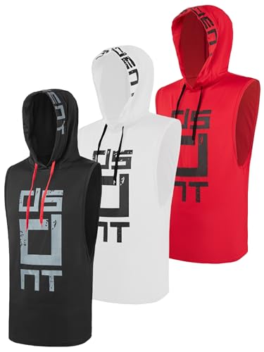 Men's Athletic Sleeveless Hoodie Tank Top, Moisture-Wicking Fabric, 3 Colors, Gym Training Wear Multicolor