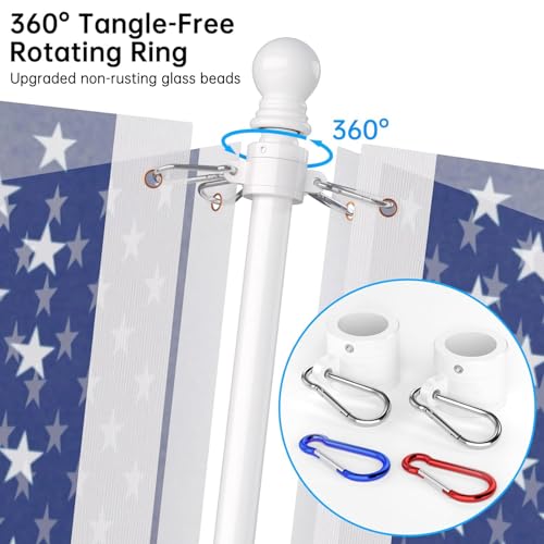 ZMTECH Flag Pole - Upgraded Bracket, (2 Packs) 6 FT Stainless Steel Flag Poles for Outside House, Residential or Commerical, Tangle Free Flag Pole Kit for American Flag (Without Flag, White) - image 4