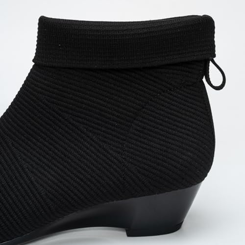 YEOJOU Ankle Boots for Women Low Heel Sock Booties Knit Pointed Toe Women's Winter Boots Sock Boots Fall Shoes Black Size 6.54