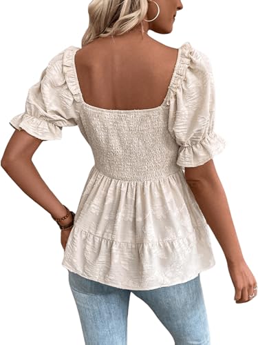 SOLY HUX Women's Summer Peplum Tops Square Neck Ruffle Short Sleeve Blouse Casual Shirred Shirts2