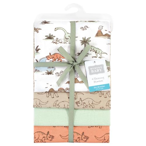 Image of Hudson Baby Unisex Baby Cotton Poly Flannel Receiving Blankets, Dinosaur Adventures, One Size