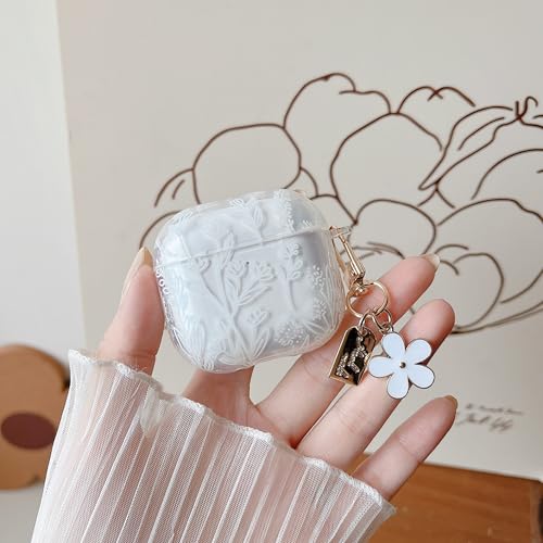 Image of MINSCOSE for AirPods 4 Clear Case,Cute Flower Floral Aesthetic Design with Floral Keychain, Soft TPU Protective Shockproof Case for Women Girl for Airpods 4-White