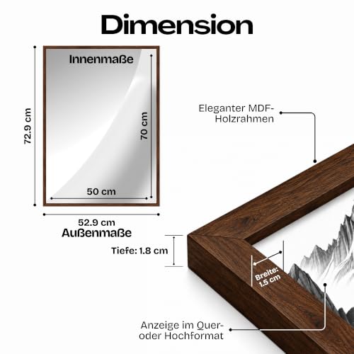 JCNORD MDF Walnussfarbener Holz Bilderrahmen 50x70 cm mit bruchsicherem Acrylglas | Moderner Fotorahmen für Wände und Tische – Ansicht 2