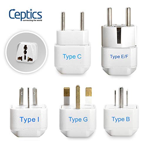 Image of Ceptics Adapter Plug Set for World Wide International Travel Use - Grounded Safe - Works with Cell Phones, Chargers, Batteries, Camera, and More