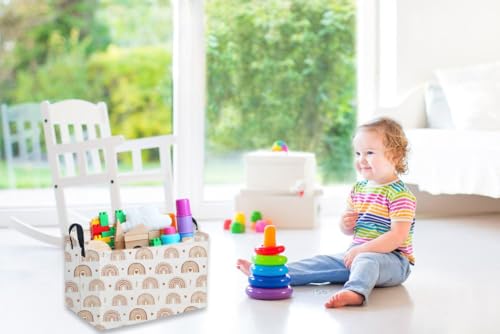 Image of Sanjiaofeng Rectangular Boho Basket Rainbows Storage Bins,Girls Storage Basket with Handles.Clothers,Books,Kid's Gifts Bins. (Rainbows)