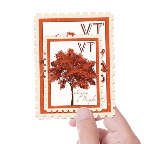 Vermont State Tree Sticker, Sugar Maple Vintage Botanical Stamp Decal for Hydroflask Water Bottle, New England Bumper Stickers for Car, Cute Burlington VT Laptop Decals for Fall (Set of Both Sizes)
