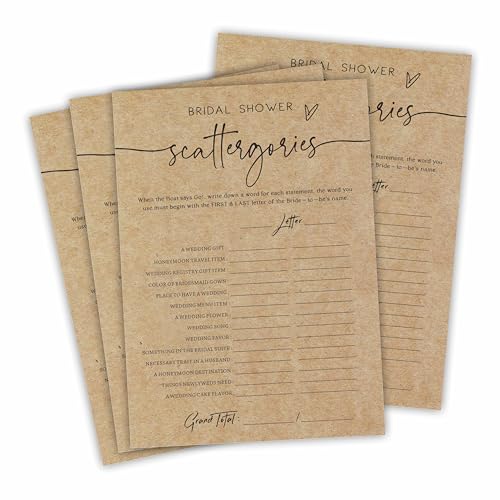 Kraft Paper Bridal Shower Game Set-Scattergories- Minimalism Wedd...