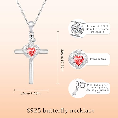 Cross Pendant Necklace, Rose Heart Cross Pendant Necklace for Women, 18K White Gold Plated Sterling Silver with Zirconia, 12 Color Options, Romantic Jewelry Gift for Her4
