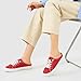 Women's Slip-on Canvas Mule Sneakers with Suede Memory Foam Insole - Backless Comfort Casual Shoes Red 09