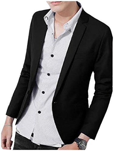 Confortável blazer masculino de ajuste original para o fim de semana com um botão, Preto, Small