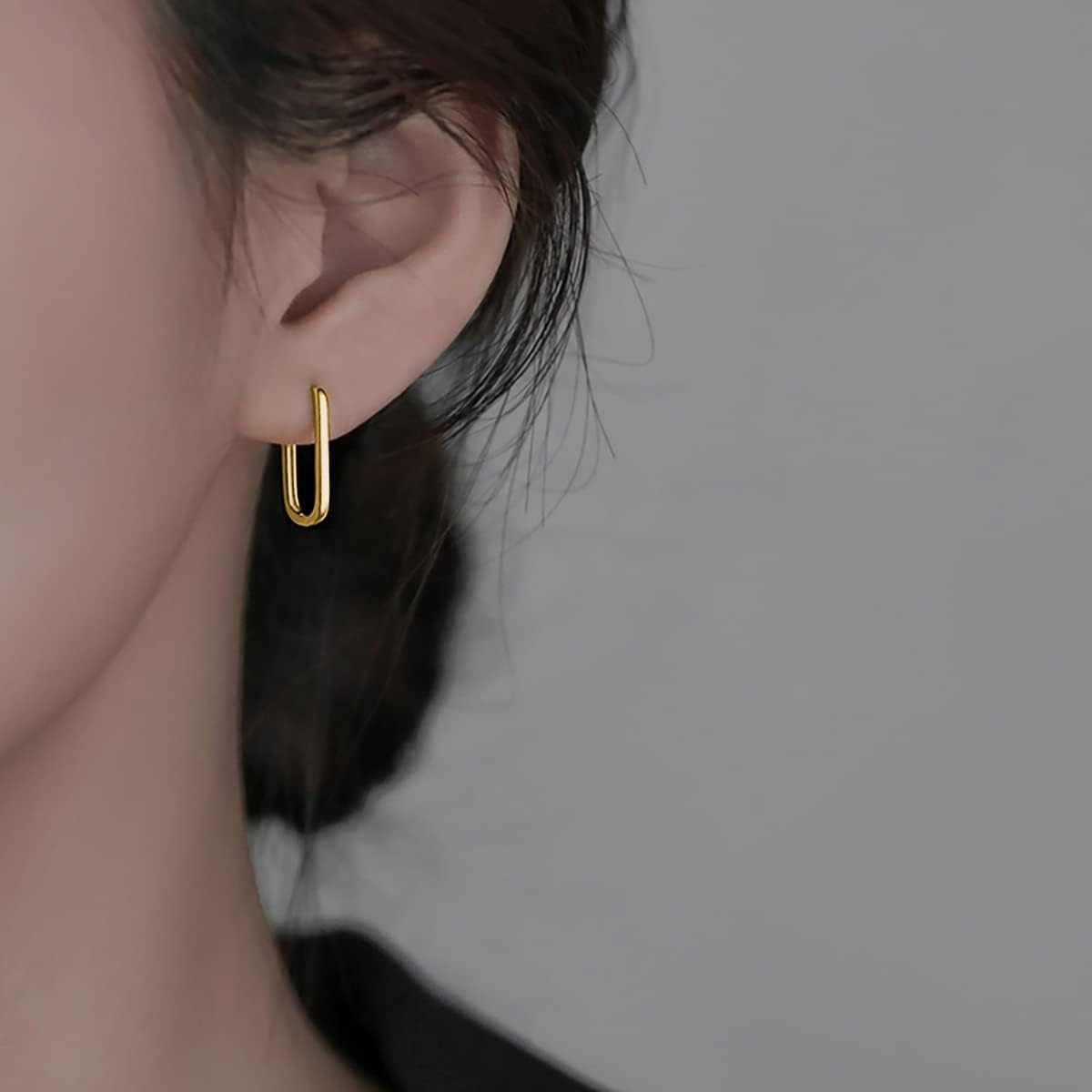 Reffeer 925 Sterling Silver U Hoop Earrings for Women Teens Minimalist Square Hoop Earrings U Huggie Earrings