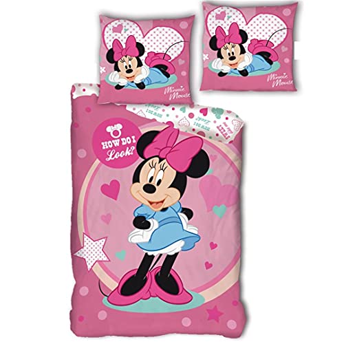 AYMAX S.P.R.L. Minnie - Juego de Cama (Funda nórdica de 140 x 200 cm y Funda de Almohada de 63 x 63 cm, poliéster)