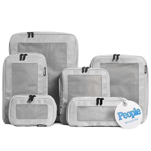 Image of Aerotrunk Compression Packing Cubes for Travel - Luggage Organizer Bags - Double Zipper Packing Cubes for Suitcases (6-Pack, Light Grey)