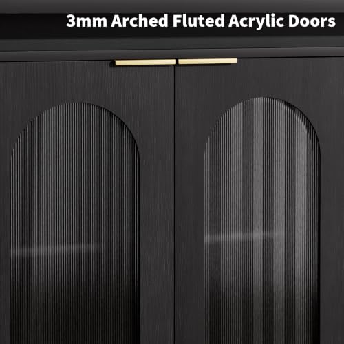 Image of LKTART 65.3 inch Sideboard Buffet Cabinet with Arched Doors,LED Lights,Black