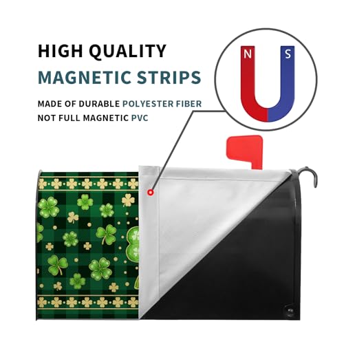 Image of Happy St. Patrick's Day Mailbox Covers Magnetic Plaid Shamrock Green Leaf Mailbox Cover Standard Size 18 X 21 Inch Spring Clovers Holiday Wrap Post Letter Box Decorative for Outdoor Home Garden Yard