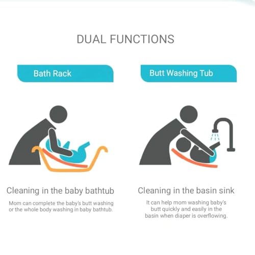 Image of MOPPETS Clean Rinse Baby Hands-Free Buttock Washing Rack, Infant ; Multifunction Anti-Slip Baby Sponging Bather for Use on Counter Sink 0-12 Months (Washer-White)