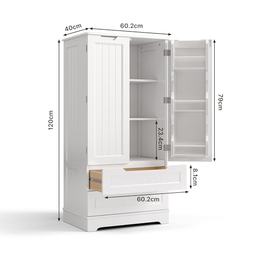 Bealife Armario Despensa Cocina, Alacena de Cocina Alta con 2 Cajones con Estantes Ajustables, para Comedor Salón, Blanco, 120x40x60cm - imagen 3