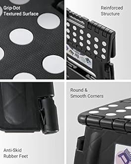 Delxo Folding Step Stool, 13 inch Non-Slip Foldable Stools Up to 300 LBS, Step Stool with Handle, Lightweight for Kitchen, Bathroom, Bedroom, Garden, Black, 1PC