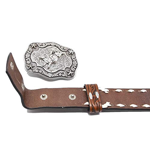 Nocona Boots Boys' 1-1/4" Bull Rider Floral Embossed Leather Western Belt Buckle, Tan, 283