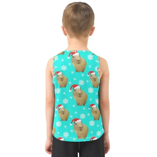 J JOYSAY Santa Capybara Snowflakes Teal Boys Tank Top Sleeveless Muscle Shirts Quick Dry Kids T-Shirts 3-15T3