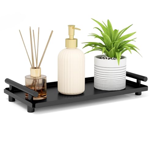 BETHOM Bathroom Tray, Metal Black Decorative Vanity Tray with Handle, Rectangle Countertop Organizer Small Storage for Cosmetic Perfume Jewelry Soap Candle Plant Tissue - Cosy Home Interiors BETHOM Bathroom Tray, Metal Black Decorative Vanity Tray with Handle, Rectangle Countertop Organizer Small Storage for Cosmetic Perfume Jewelry Soap Candle Plant Tissue