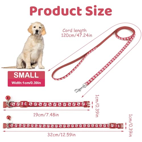 2 Sets Welpenhalsband mit Leine Set für Katzenstreu, Welpen Halsbänder, Katzenleine und Halsband-Set mit Glöckchen, Halsbänder für kleine Hunde, Kein Geschirr, Kätzchenleinen, Katzenhalsbänder