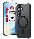 LeYi for Samsung Galaxy S25-FE Case: [??? ??? ??? ??] Compatible with Mag-Safe with Screen Protector, Military-Grade Matte Translucent Soft-Touch Skin Funda para S25FE S 25 FE, Black