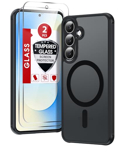 LeYi for Samsung Galaxy S25-FE Case: [𝗡𝗼𝘁 𝗳𝗶𝘁 𝗦𝟮𝟓 𝟱𝗚] Compatible with Mag-Safe with Screen Protector, Military-Grade Matte Translucent Soft-Touch Skin Funda para S25FE S 25 FE, Black