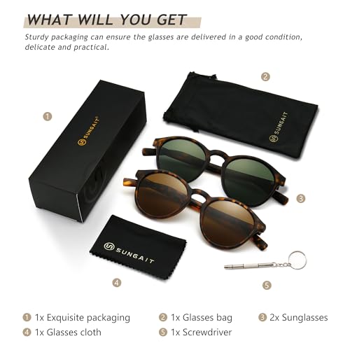 Image of SUNGAIT Classic Round Polarized Sunglasses Retro Vintage Style UV400