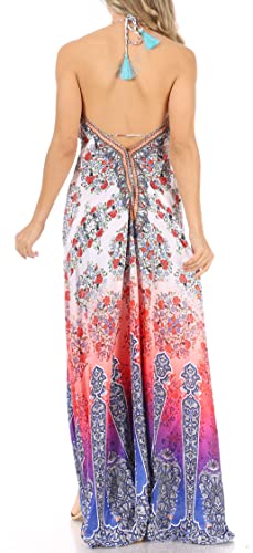 Image of Sakkas Lizi Womens Maxi High-Low Halter Handkerchief Long Dress Beach Party