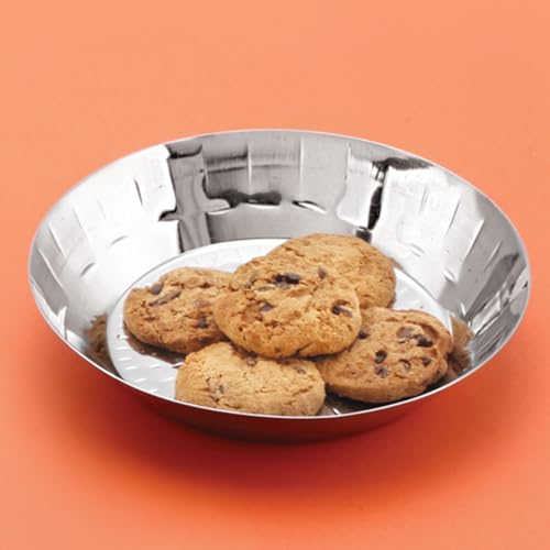 Image of HAZEL Stainless Steel Snack Plate 18.5 cm Hammered Design, 650ml | Kopri Plate Nashta Serving Plate Breakfast Steel Dish