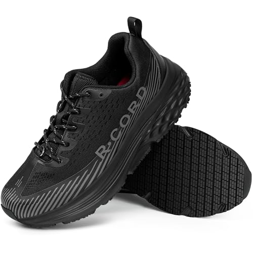 R CORD Slip Resistant Food Service Shoes for Women Slip Resistant Waterproof Design Breathable Lightweight Sneakers for Restaurant Healthcare and Retails Black Size 8