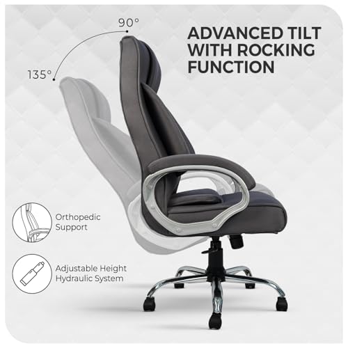 Image of CELLBELL BossPro Fabric Office Chair High Back Ergonomic Executive Boss Chair with Memory Foam Cushion Lumbar Support Chrome Base Hydraulic Tilt Rocking Function 120kg Capacity (Grey)