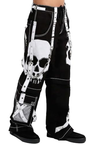 Men Gothic Scare Darkstreet Pants White Skull Trouser Punk Rock Dark Pant2