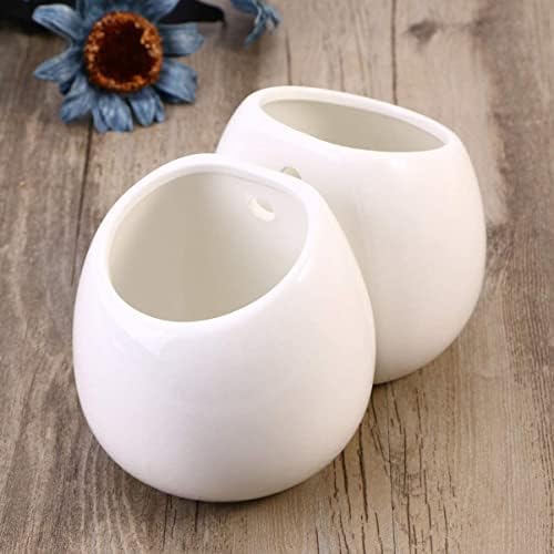 WINOMO 2pcs Ceramic Wall Plant Holder Ceramic Hanging Plant Holder Decorative Flower Display Vase Succulent Pots for Indoor Plants (White)