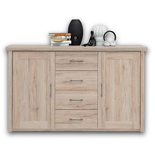 LUCA KOMFORT Elegante Schlafzimmer Kommode im Landhausstil - stilvolles & ausdrucksstarkes Sideboard in Eiche San Remo für Ihr Schlafzimmer - 150 x 91 x 42 cm (B/H/T)