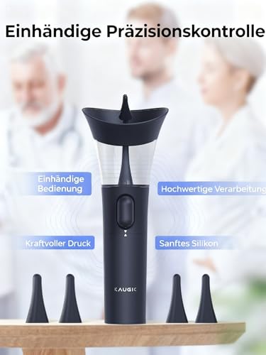 KAUGIC Ohrenschmalz Entferner - Manuelle Ohrenreiniger mit 7m Wasserspülung & 4 Silikonaufsätzen Ohren Hygiene mit integriertem Abwassertank, Ohrreiniger für die persönliche Hygiene zu Hause--Blau