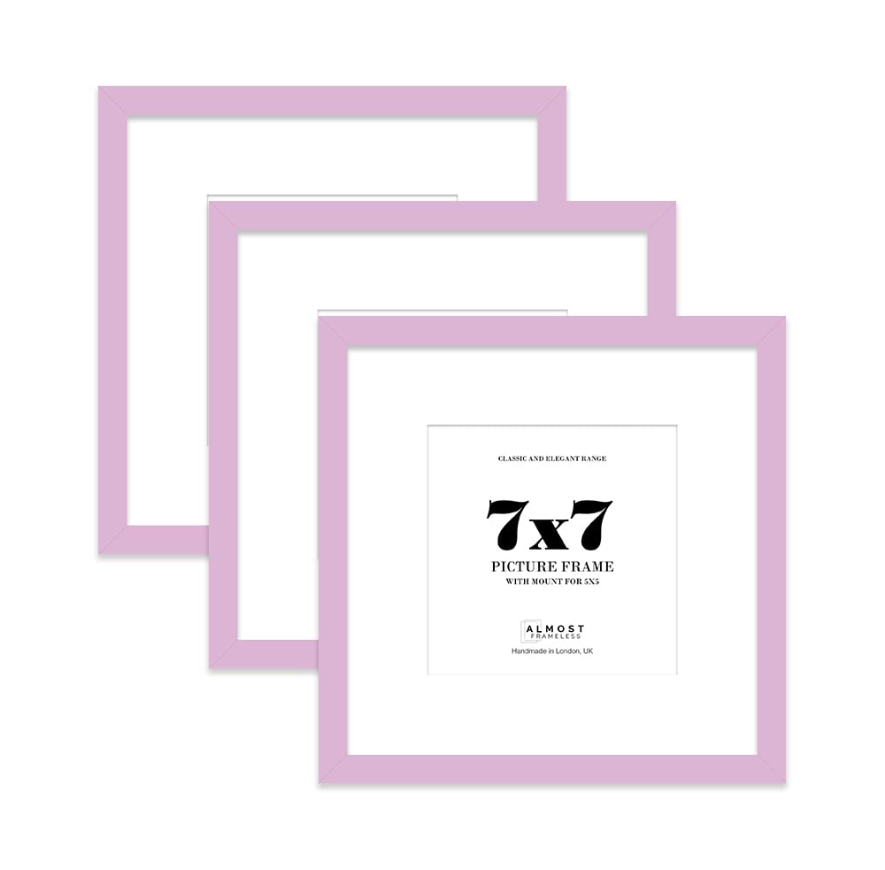 7x7 Lilac Picture Frame with Mount for 5x5 Photos, Prints - Modern Square Wall Frame, Set of 3
