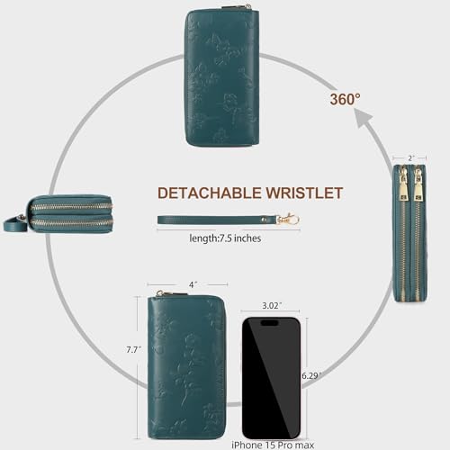 Womens Wallet RFID Blocking Large Capacity Leather Double Zip Wristlet Wallet Credit Card Phone Holder Ladies Clutch Purse Flora4