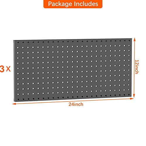 Image of TORACK 3 PCS Metal Pegboard Panels for Wall Garage Utility Tools Storage Pegboard for Workbench, Shop, Modular Peg Board Tool Organizer Boards(Pack of 3, Black)