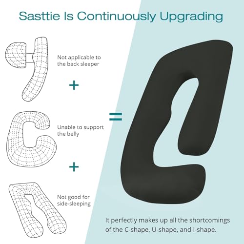 Image of Cooling Pregnancy Pillows for Sleeping, 65'' Full Body Pillow, Black | Sasttie Maternity Pillow, OEKO-TEX, Down Alternative, Removable Cover, Pregnant Women Must Haves, Maternity Essential