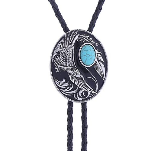 HUABOLA CALYN Bolo Tie for Men Women, Turquoise Necktie with Flying Eagle Pattern, Native American Cowboy Tie Custume Accessories