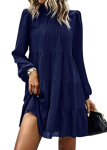 Image of KIRUNDO Women's 2026 Fall Long Sleeve Baby Doll Dresses | Ruffle Mock Neck, Tiered Flowy Swing, Mini Shift Dress, Loose Fit, Wedding Guest, Baby Shower, Summer, Autumn Winter Clothing