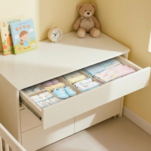 lompyeu 12 er Schubladen Organizer, Schrank Organizer Kleiderschrank Wickeltisch Organizer, Faltbare Malm Küchen Haus und Küche Aufbewahrungsboxen (cremefarben)