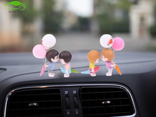Image of SARTE Car Dashboard Toys - Adorable Couple Figurine with 1 Boy and 1 Girl Balloon, Perfect Car Decoration and Gift for Car Lovers, Includes 4 Resin Adhesive Stickers (Random Color)