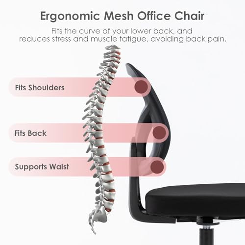 Moustache Task Office Desk Chairs, Armless Executive Office Chair with Height Adjustable and Swivel Wheels for Home Office Studying Gaming (Black) image 2